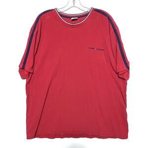 Vintage Tommy Hilfiger Shirt Red White Blue Cotton Embroidered Logo Y2K Mens XL